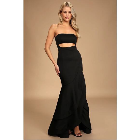 Lulus Dresses & Skirts - Lulus Dress Women M Fabulous Festivities Black Strapless Ruffled Cutout NEW